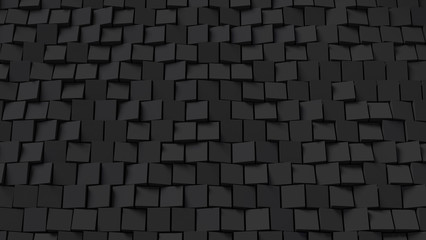 Wall Mural - Abstract black square background; dark cubical pattern; minimal dark texture with geometric 3d cubes; perspective view; 3d rendering, 3d illustration	