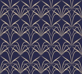 Wall Mural - art deco lattice. abstract geometric background gatsby with gold lines. thin fan tiles seamless patt