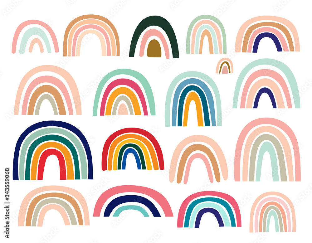 Pastel stylish trendy rainbows vector illustrations - obrazy, fototapety, plakaty 