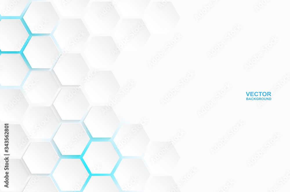 Abstract. Hexagon white background , blue light and shadow. Vector ...