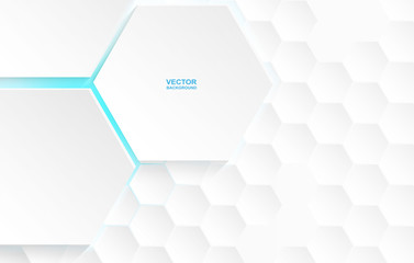 abstract. hexagon white background , blue light and shadow. vector.