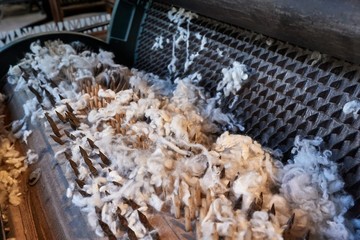 Old cotton processing machine for textile manufacturing