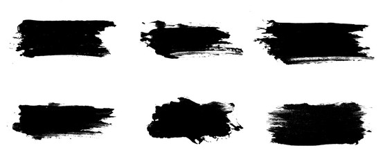 Canvas Print - set six black strokes of paint isolated on a white background.