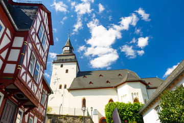 Downtown and market square with church in the city of Haiger