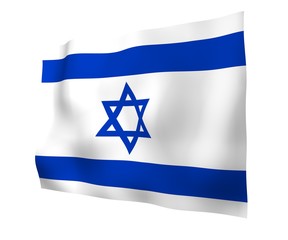 The flag of Israel. State symbol of the State of Israel. A blue Star of David between two horizontal blue stripes on a white field. 3d illustration