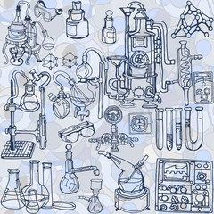 Wall Mural - abstract illustration with sketch elements related to science or education. physics or chemistry bac