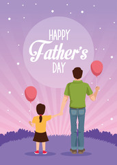 Sticker - fathers day card dad and daughter with balloons helium