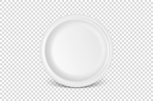 Vector 3d Realistic White Porcelain, Plastic Or Paper Disposable Food Dish Plate Icon Closeup Isolated. Front View. Design Template, Mock Up For Graphics, Branding Identity, Printing, Etc