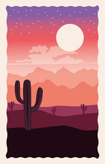 Sticker - desert landscape flat scene with cactus