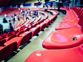 Wall Mural - Blurred background of football, volleyball sport competition live game match stadium arena empty with no audience fan due to coronavirus outbreak lockdown quarantine social distancing security protect