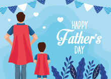 Fathers Day Card With Super Dad And Son Characters