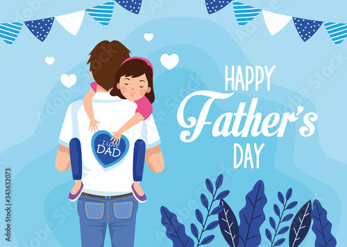 fathers day card with dad carrying daughter characters Tableau sur Toile