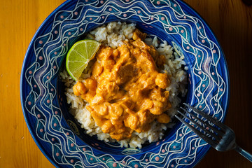 Peanut curry chickpeas over brown rice.