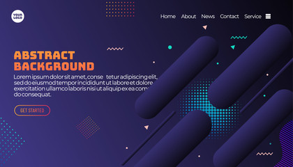Virtual reality concept. 3d abstract fluid shapes flying above surface. Landing page template. Vector illustration.