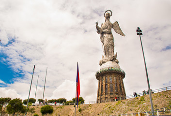 QUITO, ECUADOR- MARCH 23, 2017: Monument to the Virgin Mary is located on top of El Panecillo and is visible from most of the city of Quito, Ecuador