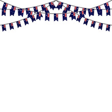 Australia Flag Garland White Background With Confetti, Hang Bunting For Australian Independence Day Celebration Template Banner, Vector Illustration
