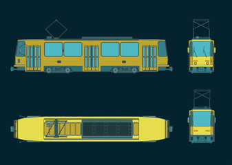 Wall Mural - Tram color drawings illustration