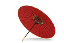 Red Japanese Umbrella Isolated On White Background. 3D Illustration.