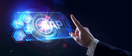 sap system software automation concept on virtual screen data center. business, modern technology, i