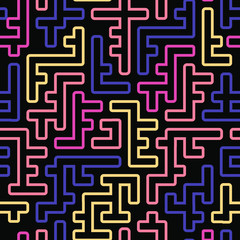 Abstract geometric pattern with maze, diagonal stripes and lines. Op art seamless background.