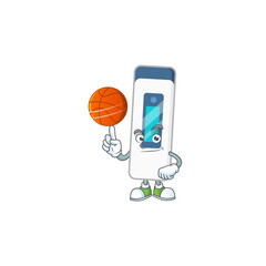 Poster - An athletic digital thermometer cartoon design style playing basketball