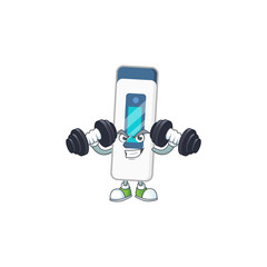 Sticker - Fitness exercise digital thermometer cartoon character using barbells