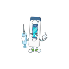 Wall Mural - Friendly Nurse digital thermometer mascot design style using syringe