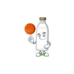 Poster - An athletic milk bottle cartoon design style playing basketball