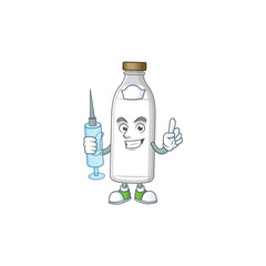 Canvas Print - Friendly Nurse milk bottle mascot design style using syringe