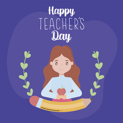 Sticker - greeting card happy teacher day with female teacher