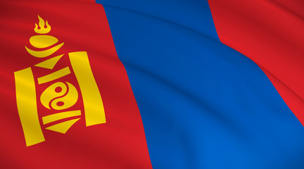 Wall Mural - Mongolia National Flag (Mongolian flag) - waving background illustration. Highly detailed realistic 3D rendering