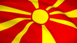 North Macedonia National Flag (Macedonian flag) - Waving background illustration. Highly detailed realistic 3D rendering