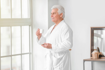 Sticker - Morning of mature man in bathroom