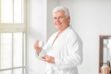 Sticker - Morning of mature man in bathroom