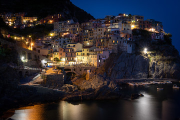 Wall Mural - Night shot of Manarola at the Cinque Terre in Italy. 