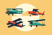 Set Of Biplane Or Aircraft Attractions