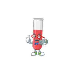 Canvas Print - Red test tube talented gamer mascot design play game with controller