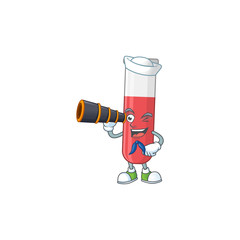 Sticker - Red test tube in Sailor cartoon character style using a binocular