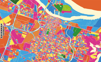 Wall Mural - Savannah, Georgia, USA, colorful vector map