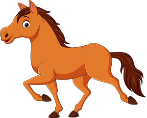 Poster - Cartoon brown horse running on white background