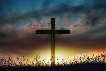 Wall Mural - Wooden Cross at sunrise
