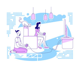 Wall Mural - Playing video games flat silhouette vector illustration. Family spend time together, play with console controllers. Couple outline characters on blue background. Home recreation simple style drawing