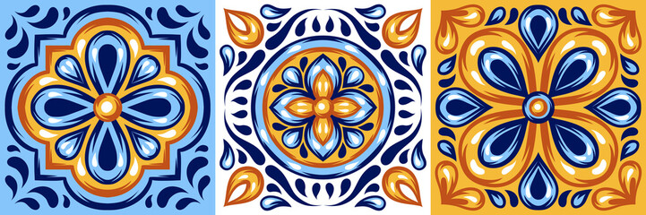 Italian ceramic tile pattern. Mediterranean porcelain pottery.