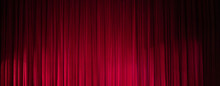 Theatrical Dark Red Velvet Curtain. Texture Background For Design.