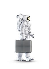 Wall Mural - astronaut walking with suitcase / 3d illustration of space suit wearing male figure carrying large b