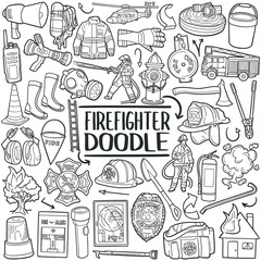 Sticker - Firefighter Work Tools. Traditional Doodle Drawn Sketch Hand Made Design Vector.