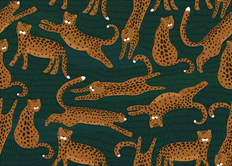 Jungle seamless pattern. Animal print with leopard. Vector background