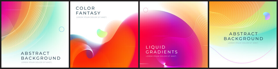 Wall Mural - Set of square liquid color abstract geometric shapes. Fluid gradient elements for minimal banner, logo, social post. Futuristic trendy dynamic square banners. Abstract background. Eps10 vector.