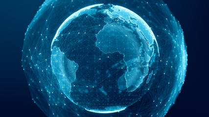 Wall Mural - Communication technology global world network concept. Connection lines Around Earth Globe, Motion of digital data flow. Futuristic Technology Theme Background with Light Effect.