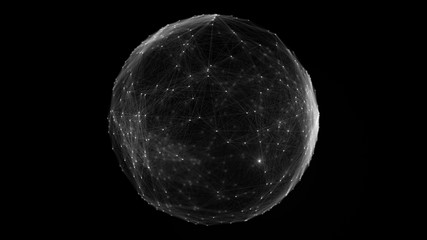 Wall Mural - Global network connection concept. Sphere with Connected Lines and Dots on black background. Global Digital Connections. Globe Grid. Wireframe Illustration. 3D Technology Style.